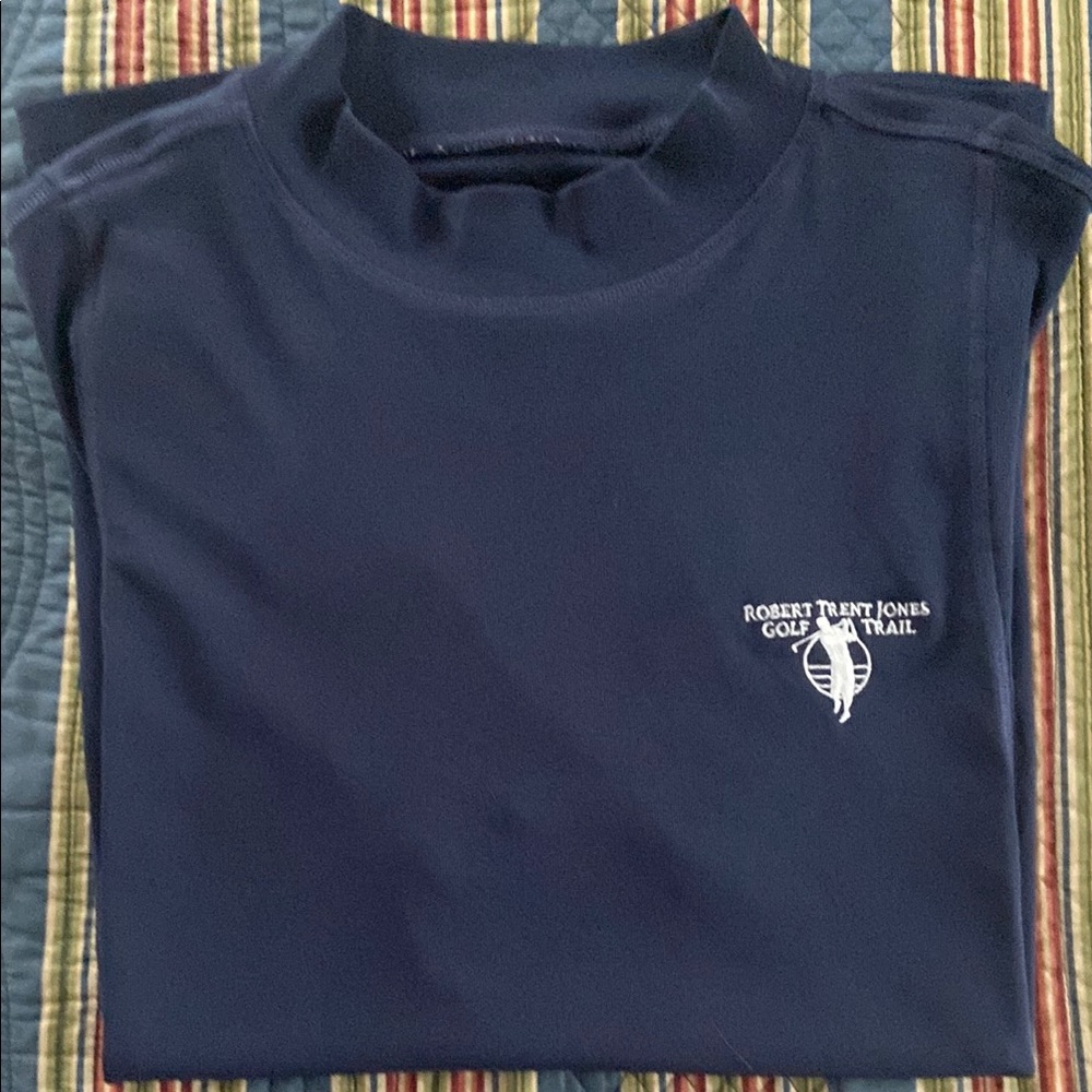 Adidas Navy Blue Robert Trent Jones Trail Men's Golf Shirt, no collar